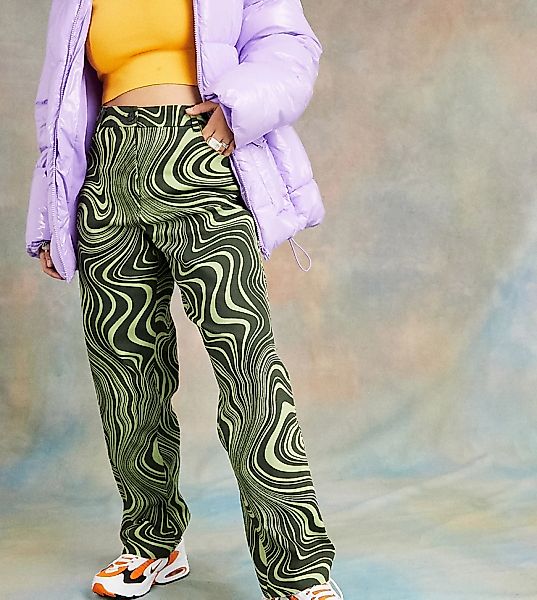 COLLUSION – Gerade geschnittene Hose mit abstraktem Muster-Orange günstig online kaufen