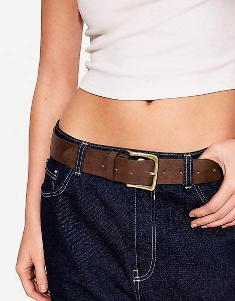 Bershka Gürtel Mit Silberfarbener Schnalle Damen 95 Braun günstig online kaufen