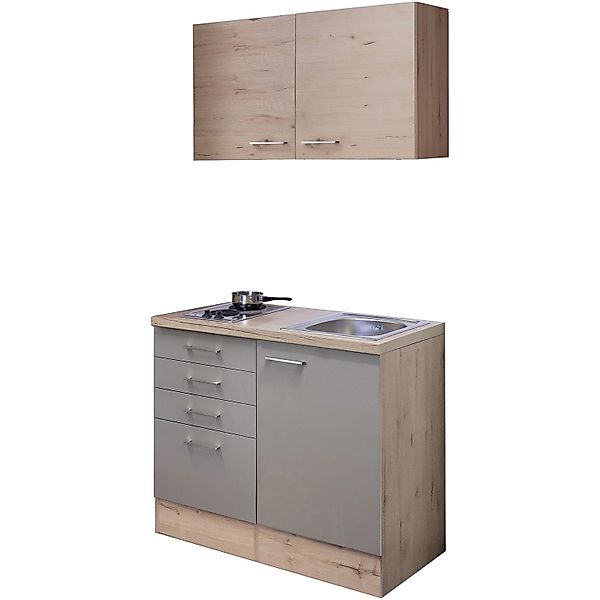 Flex-Well Exclusiv Miniküche Arizona 100 cm Quarz Cubanit San Remo Eiche günstig online kaufen