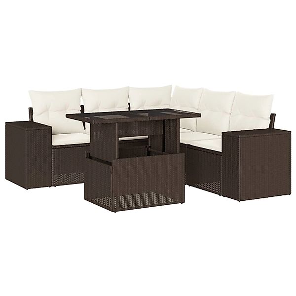 vidaXL 6-Tlg Garten-Sofagarnitur mit Kissen Braun Poly Rattan 3269163 günstig online kaufen