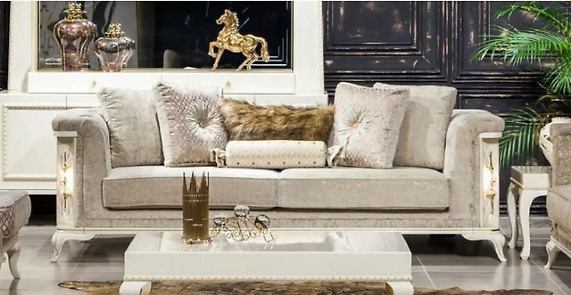 Casa Padrino Sofa Luxus Barock Sofa Hellgrau / Weiß / Gold - Beleuchtetes W günstig online kaufen