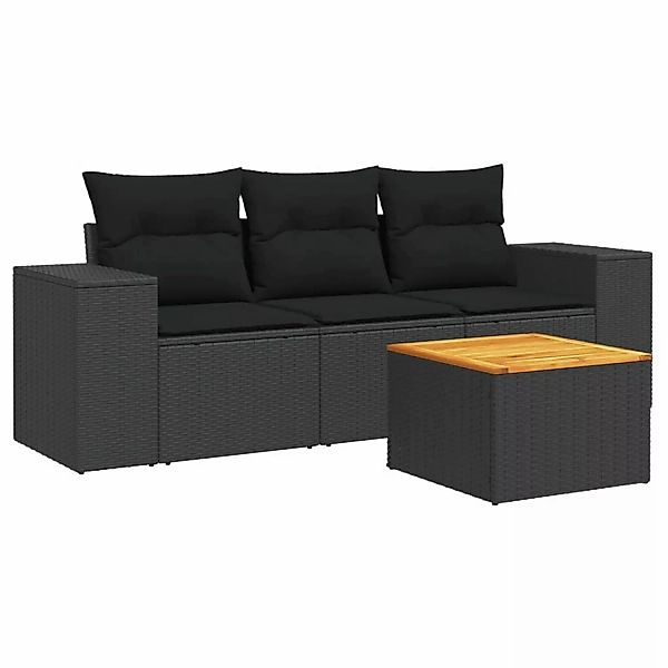 vidaXL 4-tlg Garten-Sofagarnitur mit Kissen Schwarz Poly Rattan Modell 13 günstig online kaufen