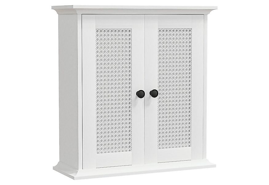 Yorbay Hängeschrank Badezimmerschrank mit Rattanfront (57 x 60 x 22 cm) Wei günstig online kaufen