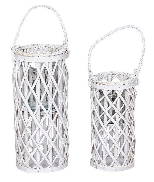 Levandeo® Kerzenlaterne, 2er Set Laterne Windlicht H40cm H31cm Weiß Holz We günstig online kaufen