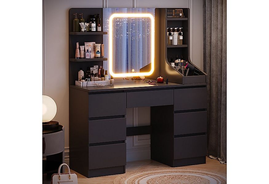 HOMALL Schminktisch Schminktisch mit Spiegel und LED Mit 7 Schubladen und 8 günstig online kaufen