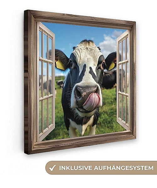 OneMillionCanvasses® Leinwandbild Durchgucken - Kuh - Wiese - Tiere - Natur günstig online kaufen