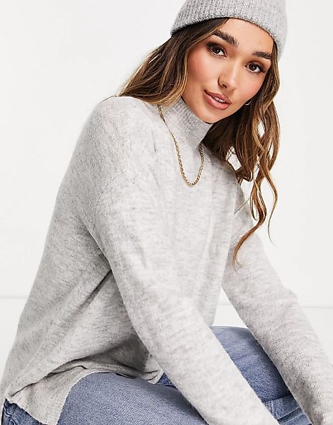 Vero Moda – Lang geschnittener Pullover in Hellgrau mit hohem Kragen günstig online kaufen