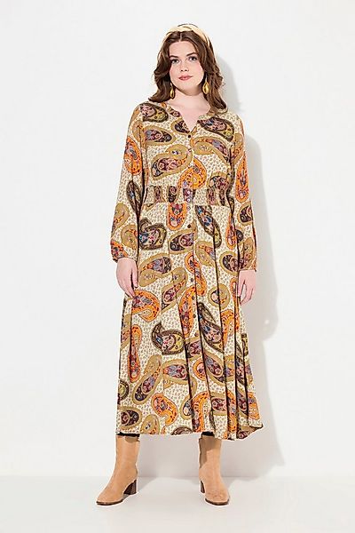 Ulla Popken Jerseykleid Maxikleid Paisley A-Linie V-Ausschnitt Langarm günstig online kaufen