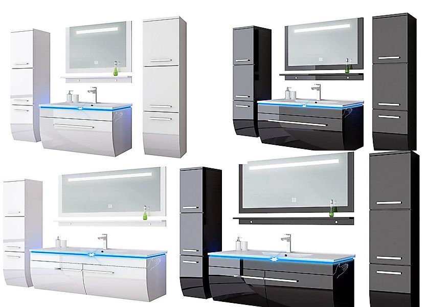 Homeline Badmöbel-Set Badmöbel Set montiert Schwarz oder Weiß Hochglanz Bad günstig online kaufen