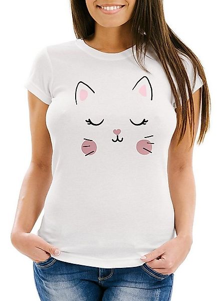 MoonWorks Print-Shirt Damen T-Shirt Katze Katzengesicht Cat Tiergesichter S günstig online kaufen