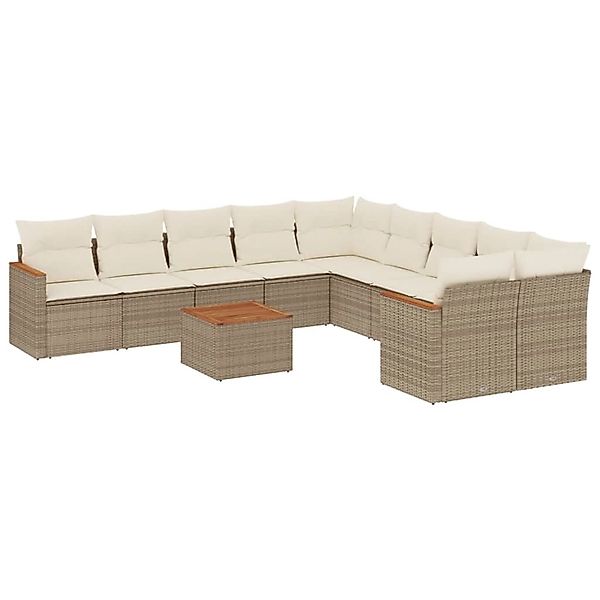 vidaXL 11-Tlg Garten-Sofagarnitur mit Kissen Beige Poly Rattan 3226359 günstig online kaufen