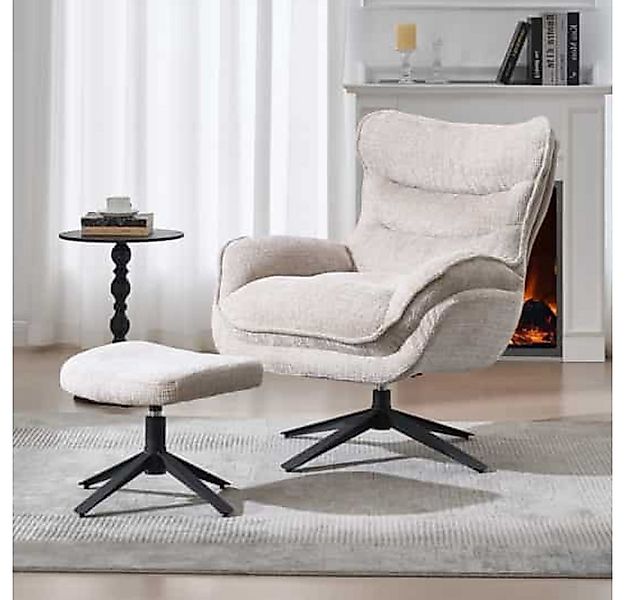 LebensWohnArt Sessel Drehbarer Loungesessel HEAVEN champagner-beige Struktu günstig online kaufen