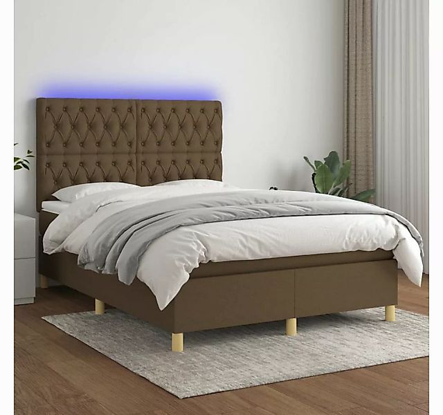 vidaXL Boxspringbett Boxspringbett mit Matratze LED Dunkelbraun 140x190 cm günstig online kaufen