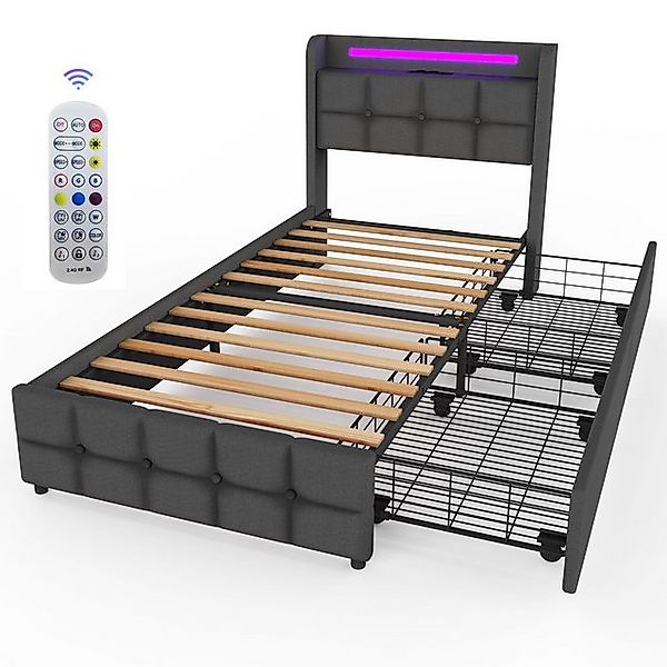 oyajia Polsterbett LED Doppelbett 140x200cm mit Ladefunktion und 2 Schublad günstig online kaufen