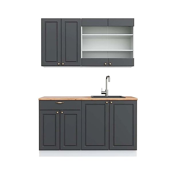 Vicco R-Line Küchenzeile Weiß Hochglanz/Anthrazit 240 cm AP Eiche günstig online kaufen