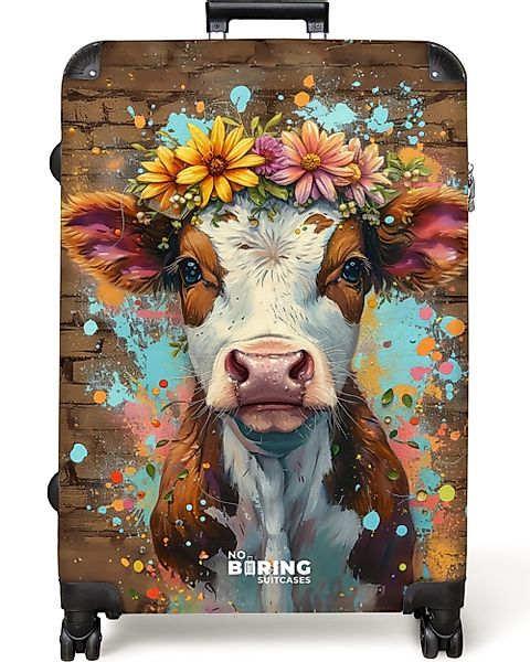 NoBoringSuitcases.com© Hartschalen-Trolley Graffiti-Kuh mit bunten Blumen günstig online kaufen