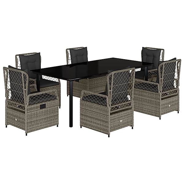 vidaXL 7-Tlg Garten-Essgruppe mit Kissen Grau Poly Rattan 3262997 günstig online kaufen