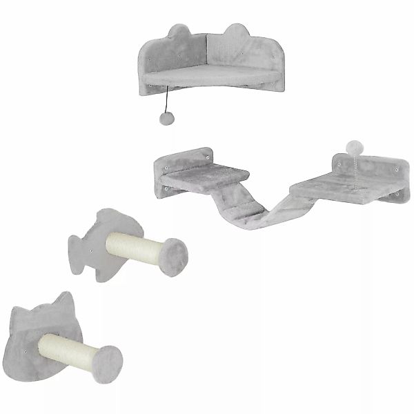 PawHut Katzen Kletterwand Set, 4-teilig Katzenmöbel mit Stufen, Leiter, Spr günstig online kaufen