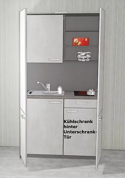 Schrankküche MANKAHIDE 3K Weißbeton (Höhe XXL) Küchenblock 115 cm mit Kochf günstig online kaufen
