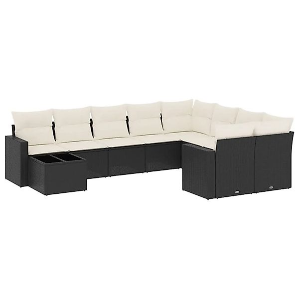 vidaXL 10-Tlg Garten-Sofagarnitur mit Kissen Schwarz Poly Rattan 3251793 günstig online kaufen