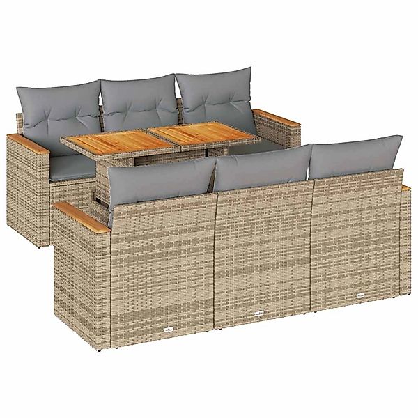 vidaXL 7-Tlg Garten-Sofagarnitur mit Kissen Beige Poly Rattan Akazie 332744 günstig online kaufen
