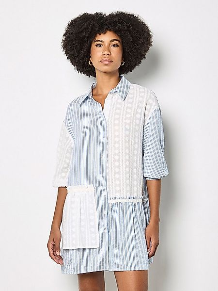 Apricot Hemdblusenkleid Mix Stripe Shirt Mini Dress Strukturierte Oberfläch günstig online kaufen
