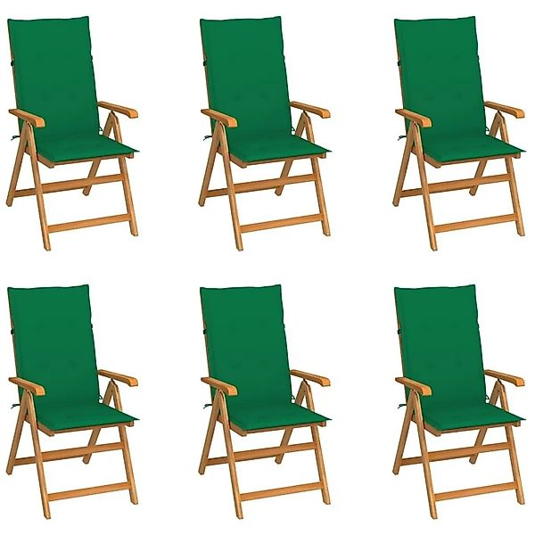 vidaXL Gartenstühle 6 Stk mit Grünen Kissen Massivholz Teak 3065565 günstig online kaufen