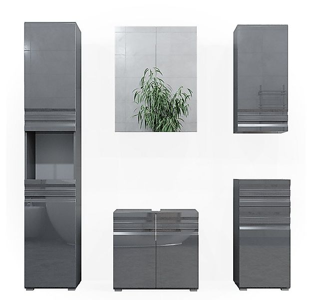 Vicco Badmöbel-Set Fredd, Anthrazit Hochglanz, 5 Teile, (5-er Set, 5-St., 5 günstig online kaufen