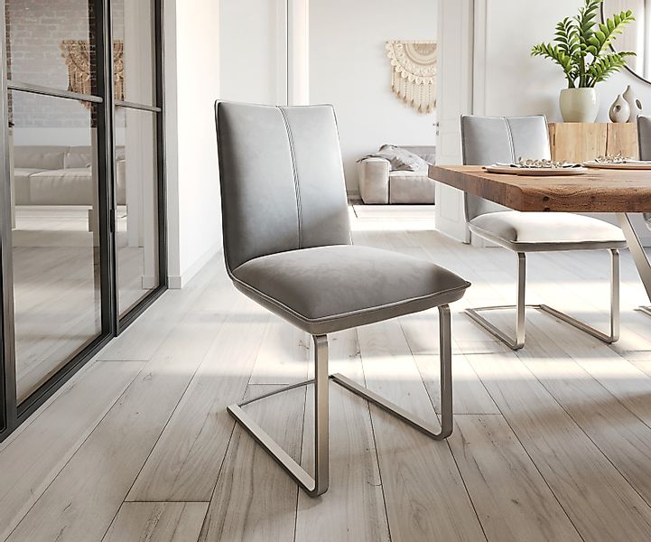 Freischwinger Lelio-Flex Samt Grau Freischwinger flach Edelstahl Taschenfed günstig online kaufen