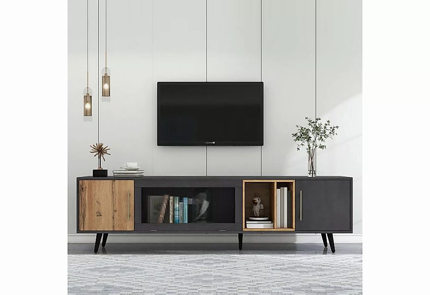 MODFU TV-Schrank TV-Lowboard (mit Klapptür aus Glas und abnehbarem Fach, TV günstig online kaufen