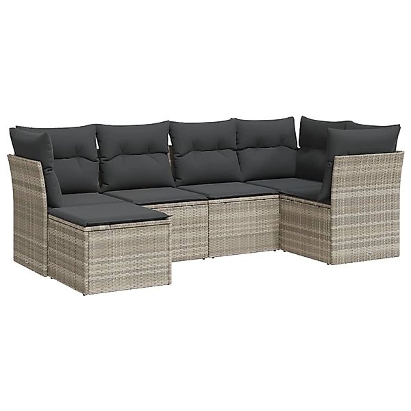 vidaXL 6-Tlg Garten-Sofagarnitur mit Kissen Hellgrau Poly Rattan 3249791 günstig online kaufen