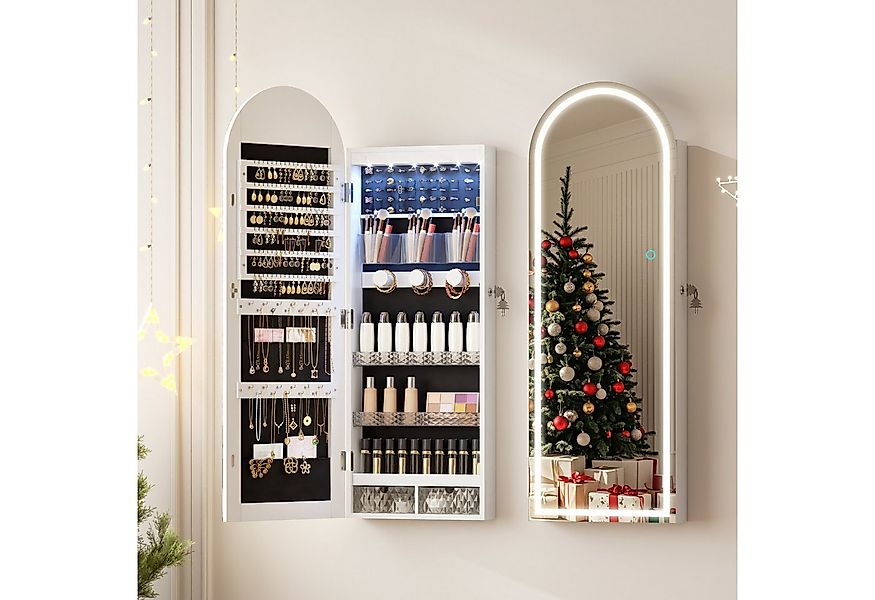 LVSOMT Schmuckschrank mit 3 Farben Licht, aus MDF, explosionssicherem Glas günstig online kaufen