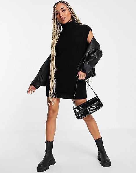 NaaNaa – Ärmelloses Strickkleid in Schwarz mit Rollkragen günstig online kaufen