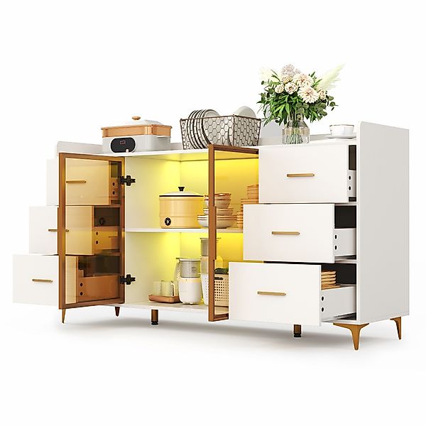 OKWISH Sideboard Küchenschrank mit Fernbedienbare LED-Beleuchtung günstig online kaufen