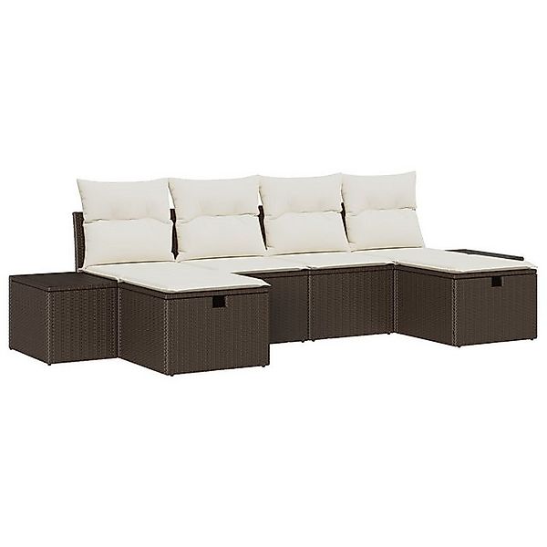 vidaXL Loungesofa 6-teiliges Garten-Sofa-Set mit Kissen Braun Poly-Rattan, günstig online kaufen