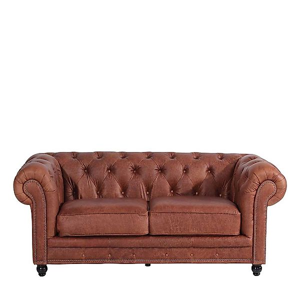 Zweier Sofa Leder Cognac im Chesterfield Stil 196 cm breit günstig online kaufen