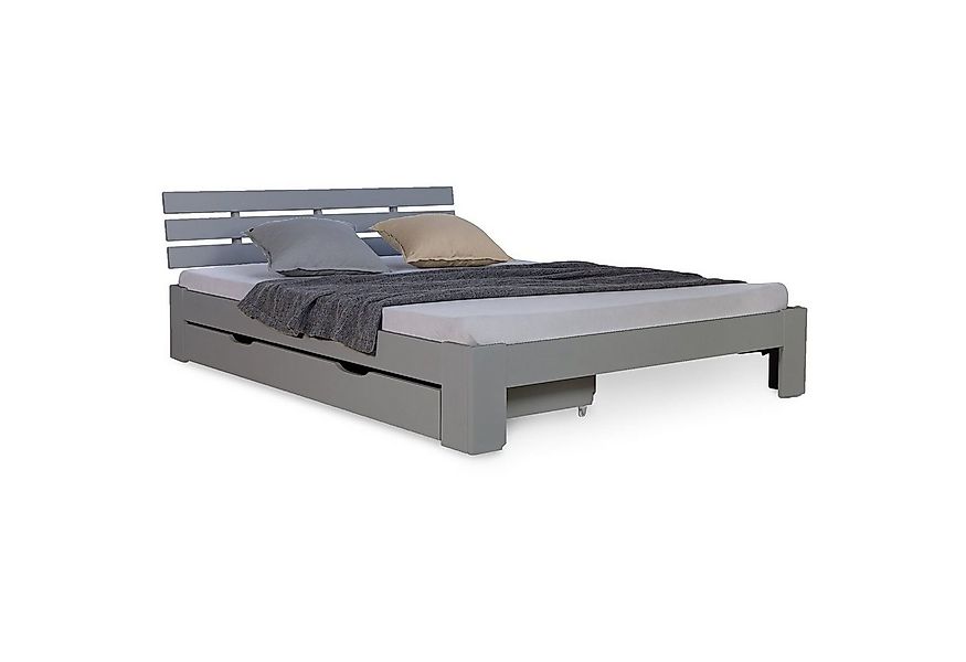 Homestyle4u Bettschubkasten Bettkasten Holz Schublade Bettauszug Grau mit R günstig online kaufen