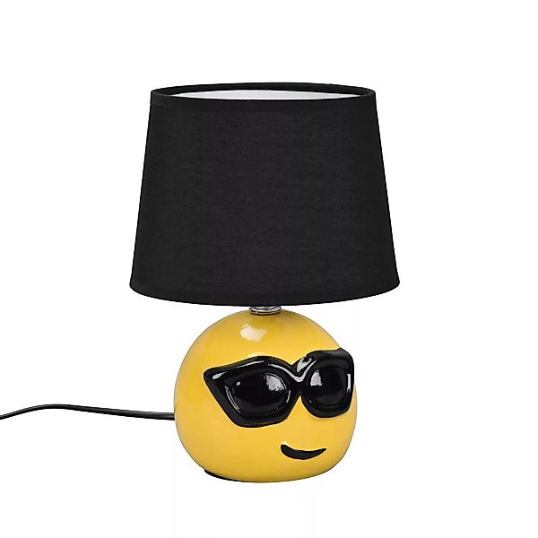 Tischlampe Coolio mit Smiley, Stoffschirm schwarz günstig online kaufen