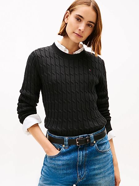 Tommy Hilfiger Rundhalspullover "CO CABLE MID GG C-NK LS SWT" mit Zopfmuste günstig online kaufen