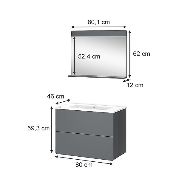 Vicco Badmöbel-Set Izan, Grau, 3 Teile, günstig online kaufen