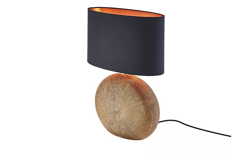 Keramik-Tischleuchte, 1-flammig, Schirm oval - gold - 17 cm - 53 cm - Lampe günstig online kaufen
