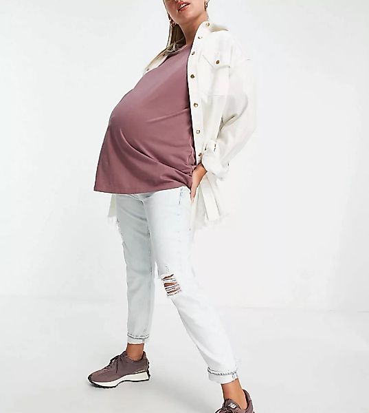 River Island – Umstandsmode – Carrie – Ausgebleichte Mom-Jeans mit Überbauc günstig online kaufen