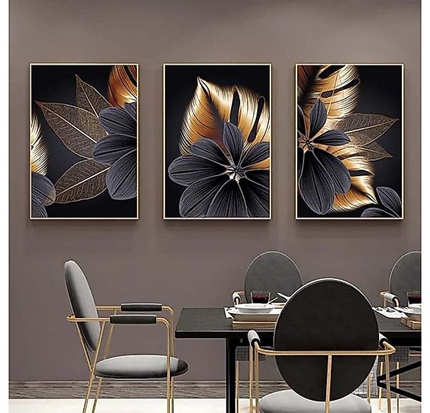 trends for living Wandbild Moderne Wanddekoration 3 Leinwandbilder schwarz günstig online kaufen