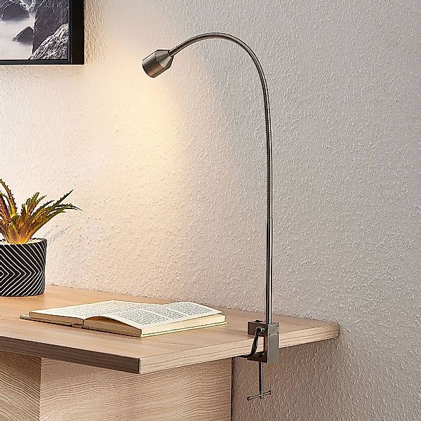 Lindby LED-Klemmleuchte Hanilo, Höhe 80 cm, nickel, Metall günstig online kaufen