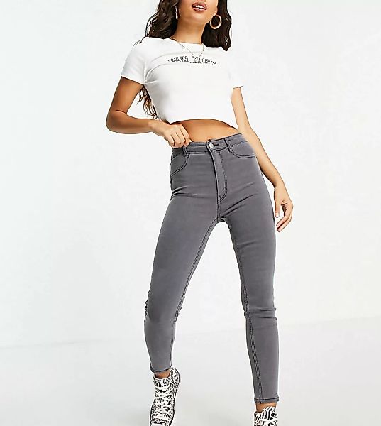 Pull&Bear Petite – Eng geschnittene Jeans mit hohem Bund in Grau günstig online kaufen