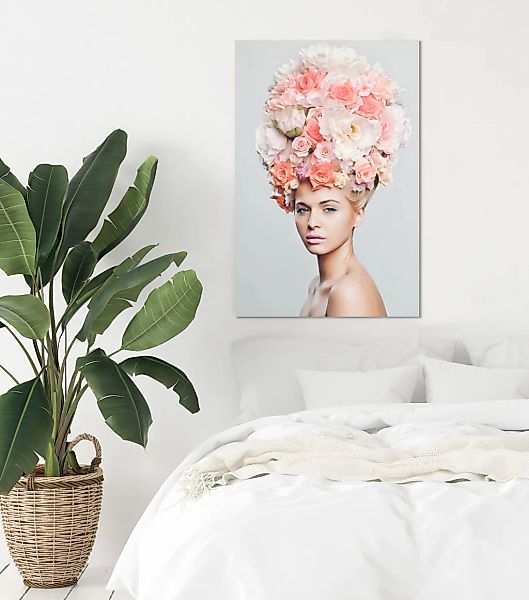 queence Acrylglasbild »Frau mit Blumenhut«, Frau-Kunst-Blumen-Bilder von Fr günstig online kaufen