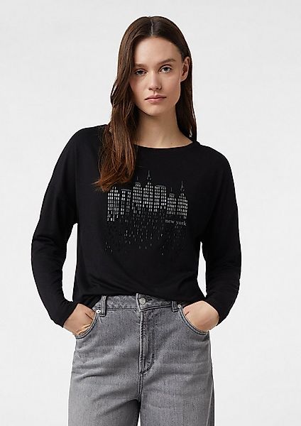 comma Langarmshirt T-Shirt Langarmshirt mit Frontprint und Strassdetails günstig online kaufen
