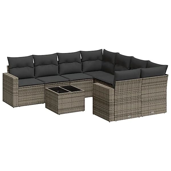 vidaXL 9-Tlg Garten-Sofagarnitur mit Kissen Grau Poly Rattan 3251097 günstig online kaufen