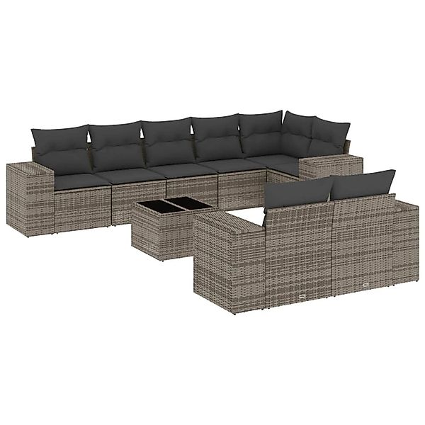 vidaXL 9-Tlg Garten-Sofagarnitur mit Kissen Grau Poly Rattan 3222829 günstig online kaufen