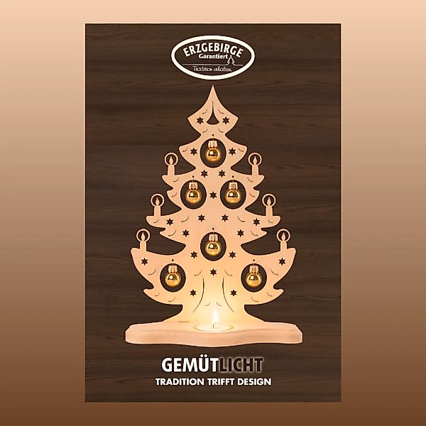 Weigla Teelichthalter "Weihnachtsbaum mit goldenen Kugeln, NATUR, Made in G günstig online kaufen